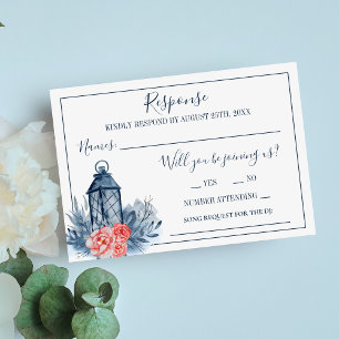 Cartão RSVP Casamento floral da lanterna da aguarela da