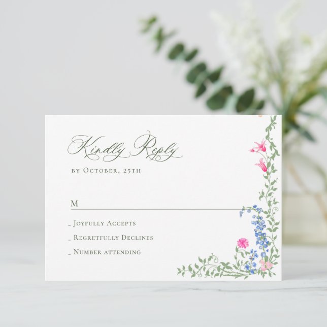 Cartão RSVP Casamento Floral das Flores Selvagens de Aquarela  (Em pé/Frente)