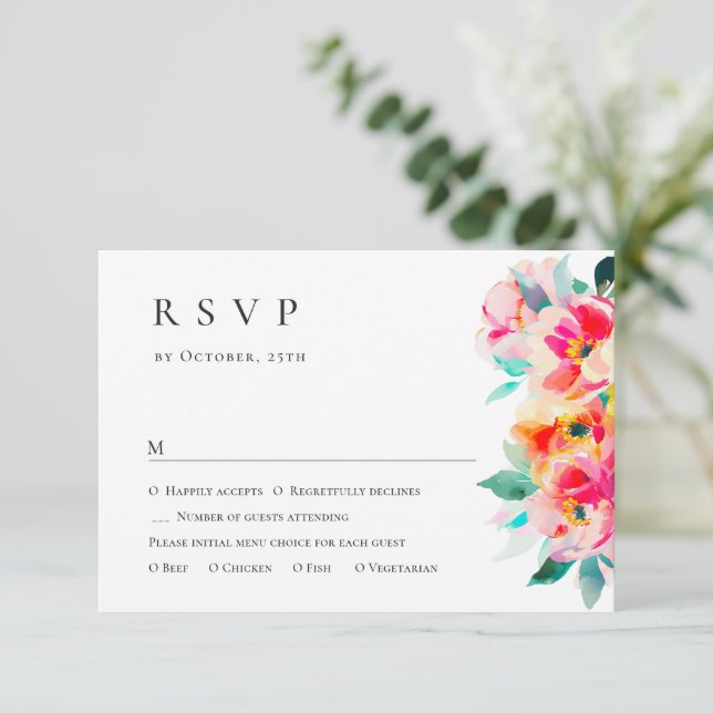 Cartão RSVP Casamento Floral das Flores Selvagens de Aquarela  (Em pé/Frente)