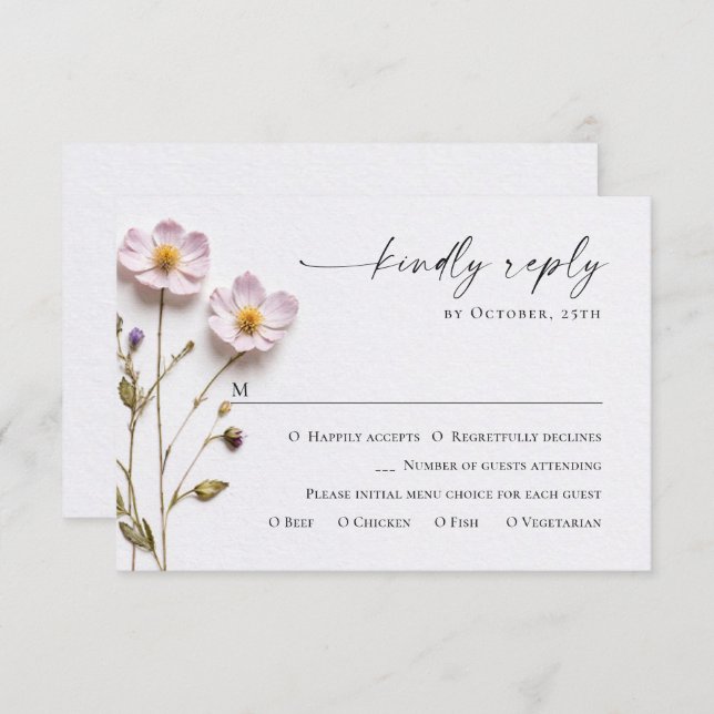 Cartão RSVP Casamento Floral das Flores Selvagens de Aquarela  (Frente/Verso)