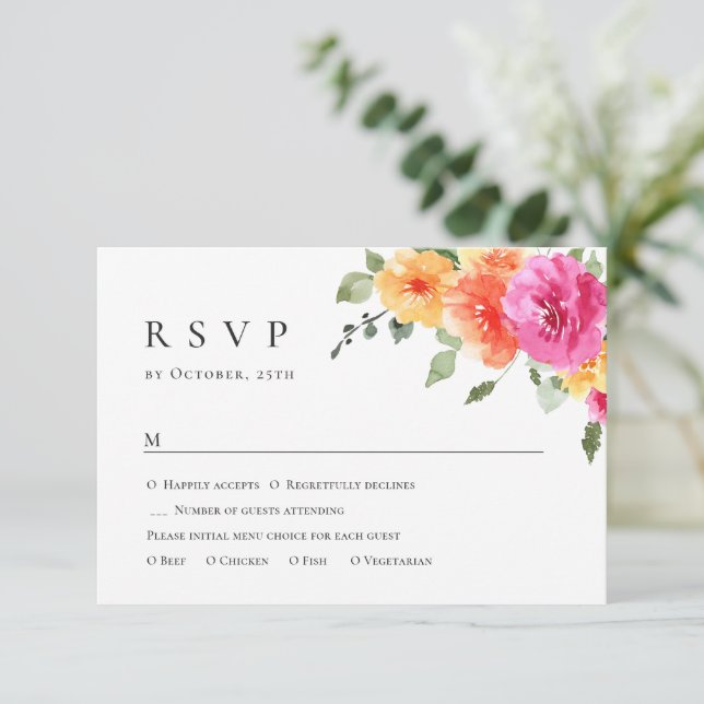 Cartão RSVP Casamento Floral das Flores Selvagens de Aquarela  (Em pé/Frente)
