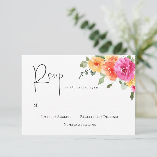 Cartão RSVP Casamento Floral das Flores Selvagens de Aquarela  (Em pé/Frente)