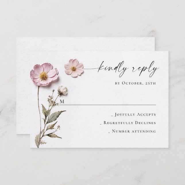 Cartão RSVP Casamento Floral das Flores Selvagens de Aquarela  (Frente/Verso)