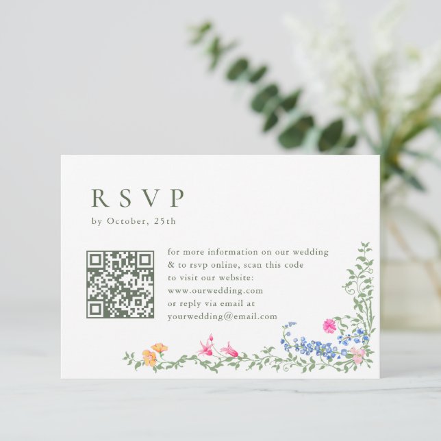 Cartão RSVP Casamento Floral das Flores Selvagens de Aquarela  (Em pé/Frente)