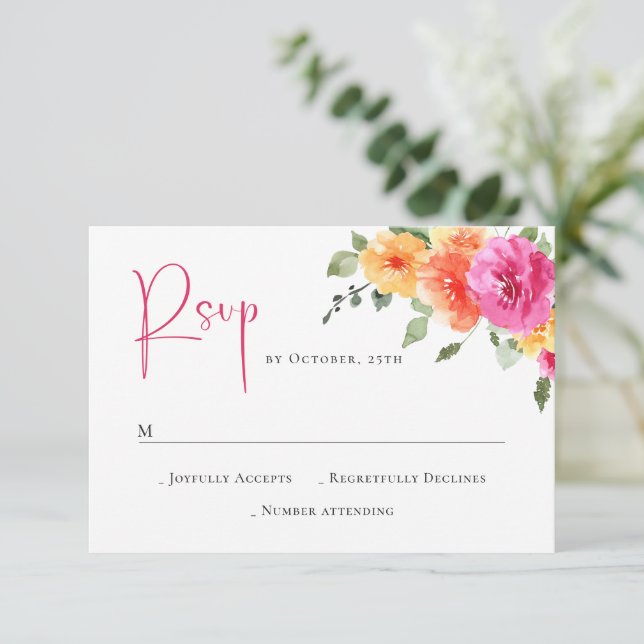 Cartão RSVP Casamento Floral das Flores Selvagens de Aquarela  (Em pé/Frente)