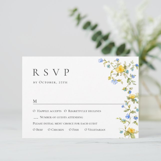 Cartão RSVP Casamento Floral das Flores Selvagens de Aquarela  (Em pé/Frente)