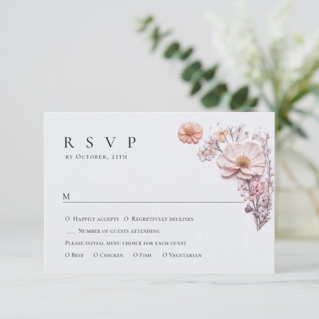 Cartão RSVP Casamento Floral das Flores Selvagens de Aquarela  (Em pé/Frente)