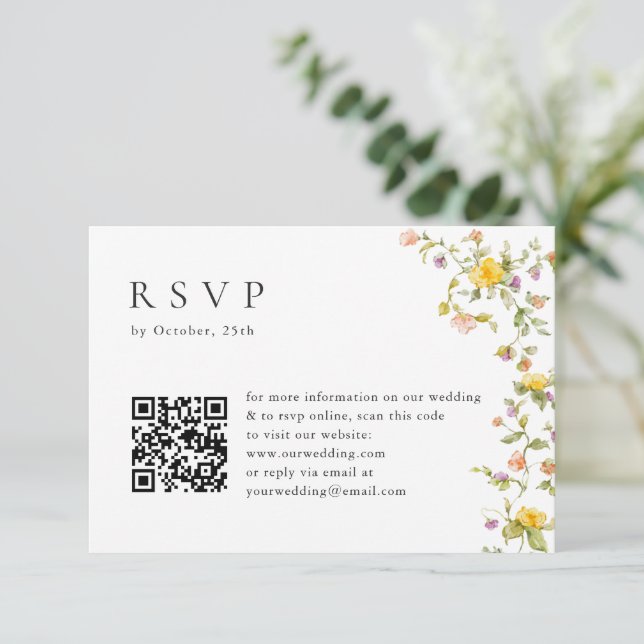 Cartão RSVP Casamento Floral das Flores Selvagens de Aquarela  (Em pé/Frente)