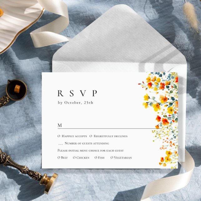 Cartão RSVP Casamento Floral das Flores Selvagens de Aquarela  (Criador carregado)