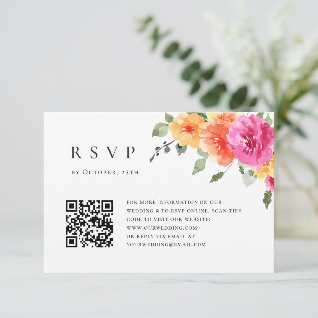 Cartão RSVP Casamento Floral das Flores Selvagens de Aquarela  (Em pé/Frente)