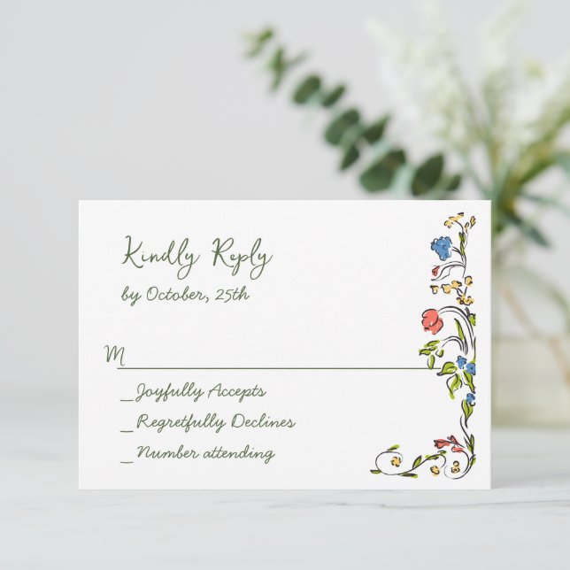 Cartão RSVP Casamento Floral das Flores Selvagens de Aquarela  (Em pé/Frente)