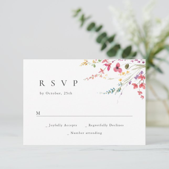 Cartão RSVP Casamento Floral das Flores Selvagens de Aquarela  (Em pé/Frente)