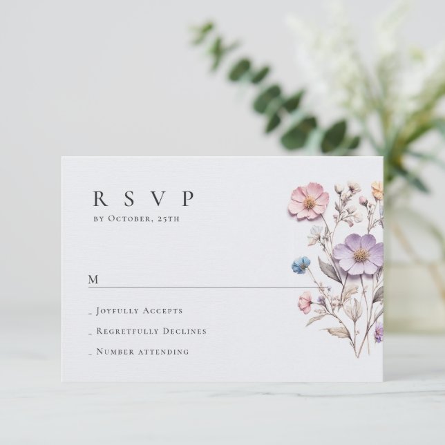 Cartão RSVP Casamento Floral das Flores Selvagens de Aquarela  (Em pé/Frente)