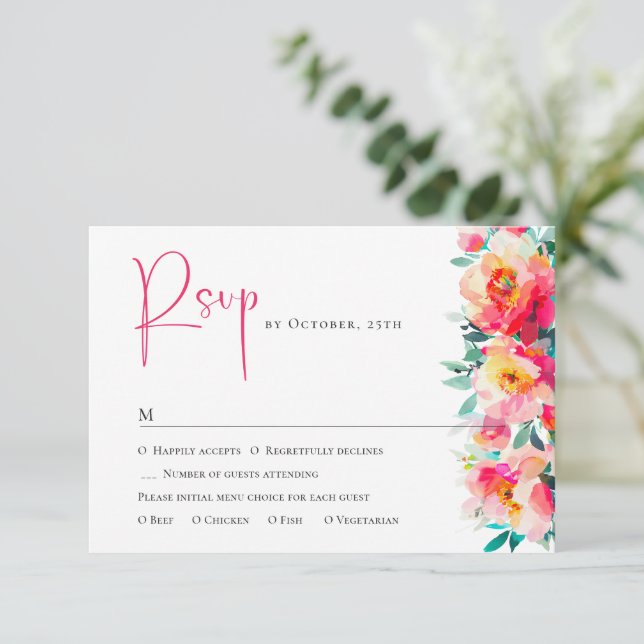 Cartão RSVP Casamento Floral das Flores Selvagens de Aquarela  (Em pé/Frente)