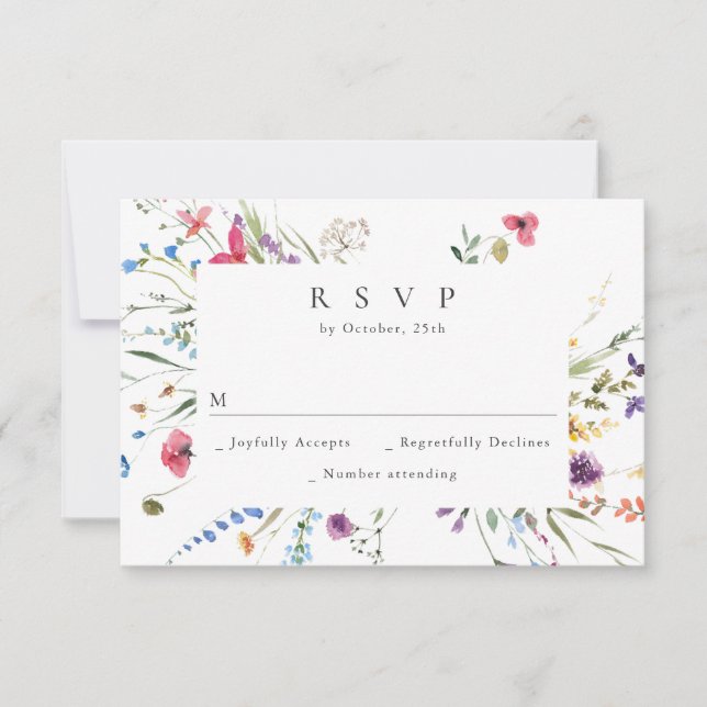 Cartão RSVP Casamento Floral das Flores Selvagens de Aquarela  (Frente)
