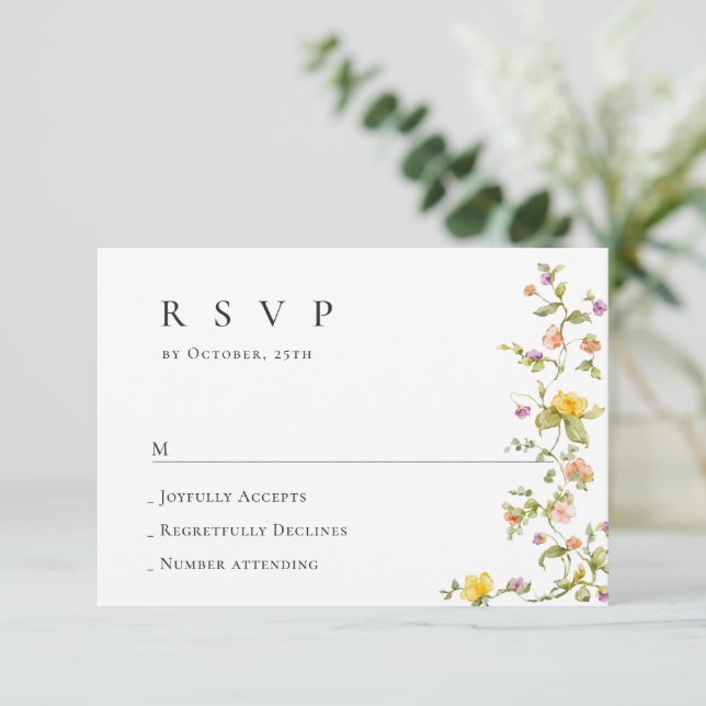 Cartão RSVP Casamento Floral das Flores Selvagens de Aquarela  (Em pé/Frente)