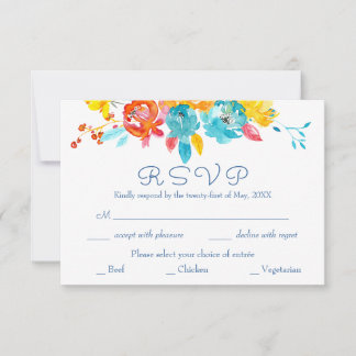Cartão RSVP Casamento Floral de Aquarela Brilhante Colorida