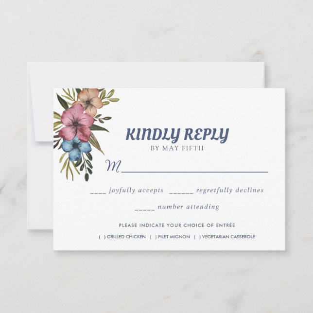 Cartão RSVP Casamento Floral de Aquarela de Jardim de Verão (Frente)