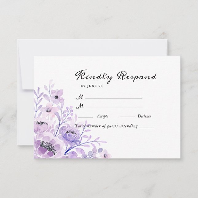 Cartão RSVP Casamento Floral de Aquarela de Jardim de Verão (Frente)