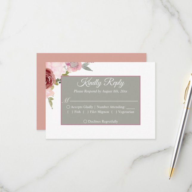 Cartão RSVP Casamento Floral de Aquarela de Jardim de Verão (Frente/Verso In Situ)