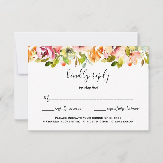Cartão RSVP Casamento Floral de Aquarela de Jardim de Verão (Frente)