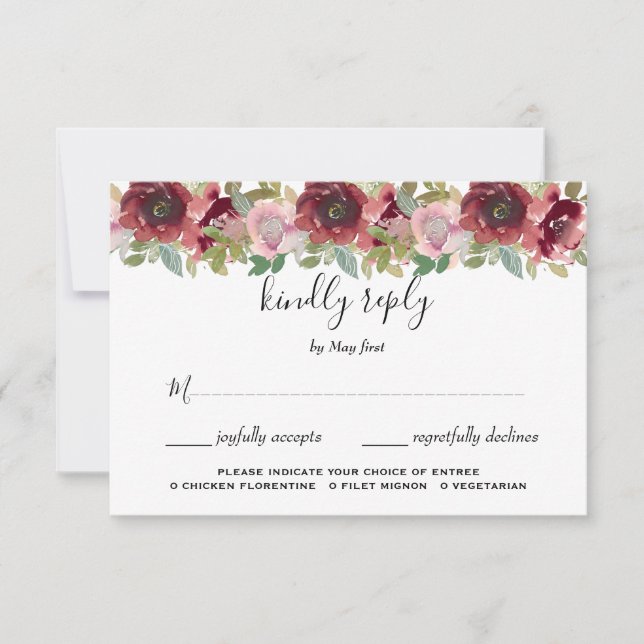 Cartão RSVP Casamento Floral de Aquarela de Jardim de Verão (Frente)