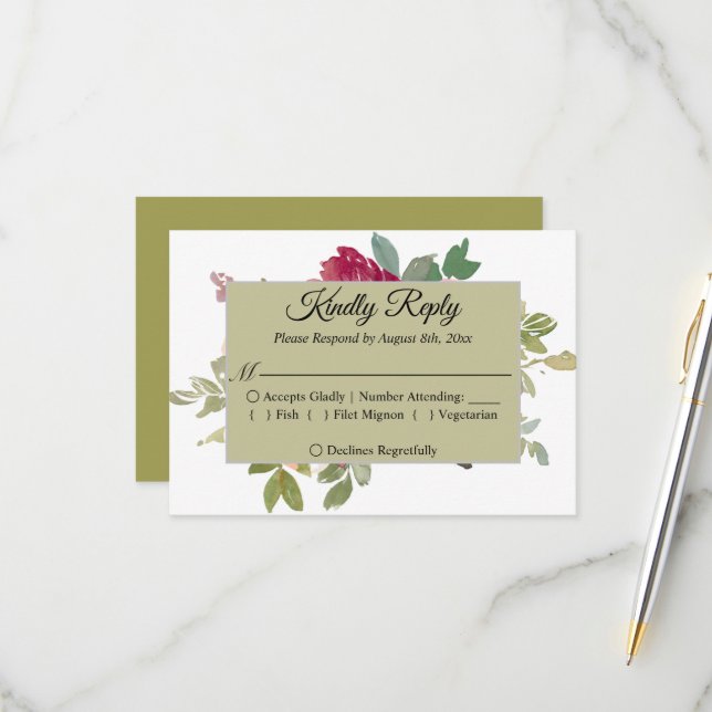 Cartão RSVP Casamento Floral de Aquarela de Jardim de Verão (Frente/Verso In Situ)