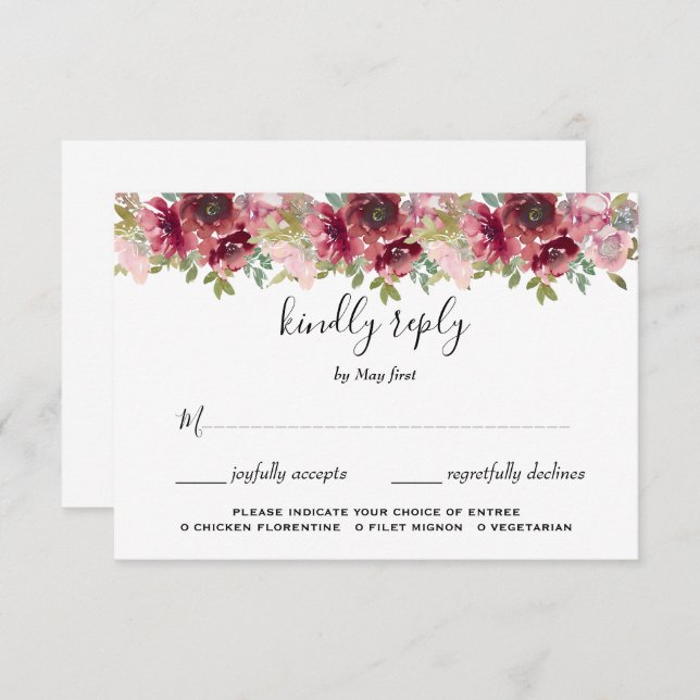 Cartão RSVP Casamento Floral de Aquarela de Jardim de Verão (Frente/Verso)