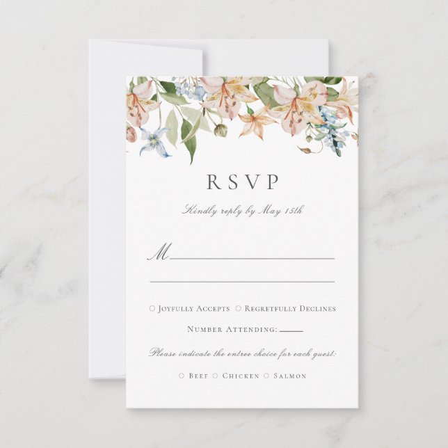 Cartão RSVP Casamento Floral de Aquarela Elegante (Frente)