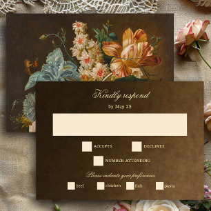 Cartão RSVP Casamento Floral de Arte Fina Elegante