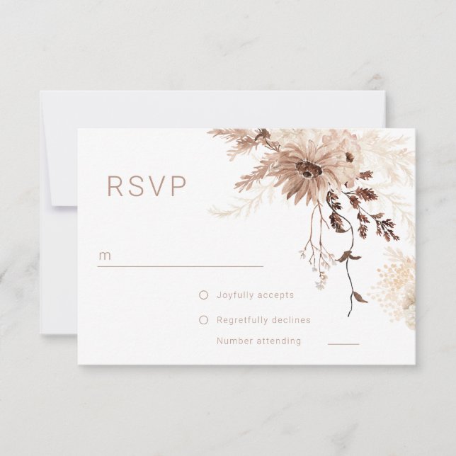 Cartão RSVP Casamento Floral de Beige Boêmian Moderno (Frente)