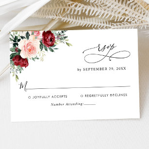 Cartão RSVP Casamento Floral de Blush Blush, Script Elegante