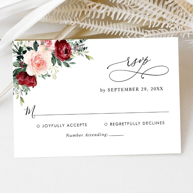 Cartão RSVP Casamento Floral de Blush Blush, Script Elegante (Criador carregado)