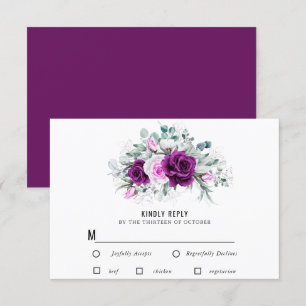 Cartão RSVP Casamento Floral De Blush Roxo Rústico Elegante