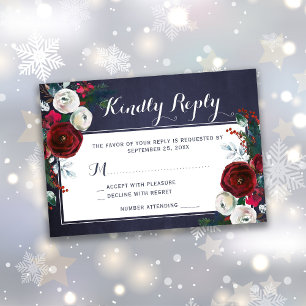 Cartão RSVP Casamento floral de Burgundy de inverno