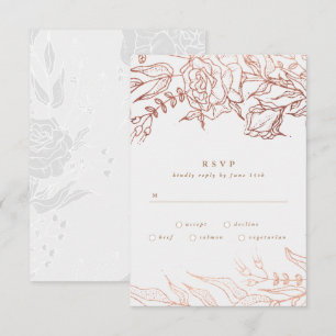 Cartão RSVP Casamento Floral de Cinza de Cobre Simples Rosa