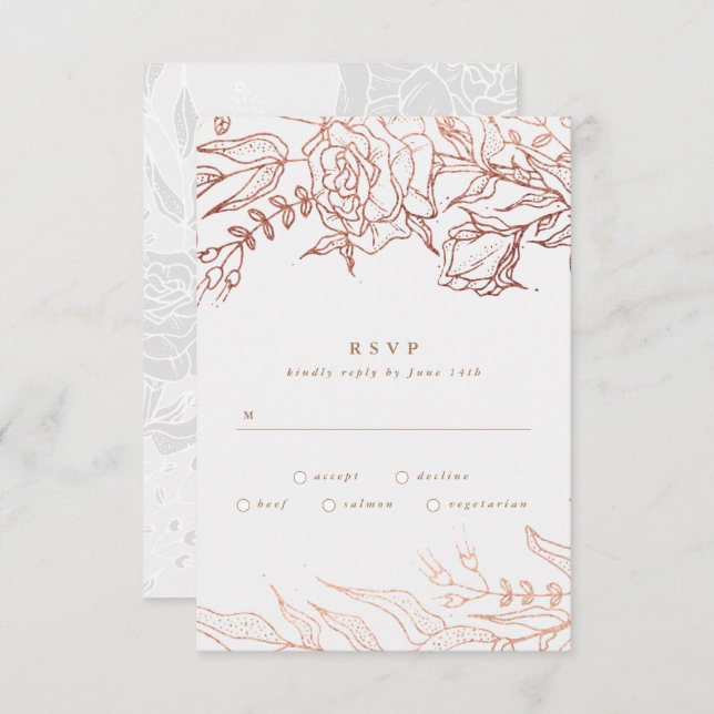 Cartão RSVP Casamento Floral De Cobre De Rosa Simples (Frente/Verso)