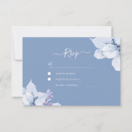 Cartão RSVP Casamento Floral de Cor Azul Elegante