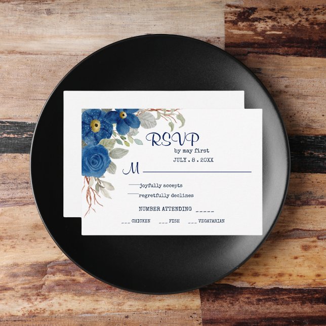 Cartão RSVP Casamento floral de cor azul-víbora (Criador carregado)