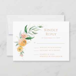 Cartão RSVP Casamento Floral de Cor Laranja Laranja Elegante M