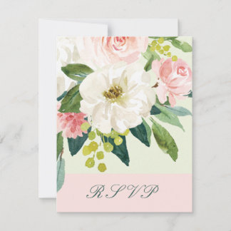 Cartão RSVP Casamento Floral de Cor Rosa e Branca