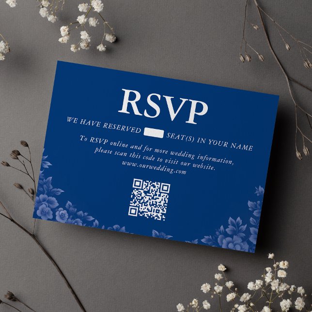 Cartão RSVP Casamento Floral de Elegante Dusty French Blue Vin (Criador carregado)