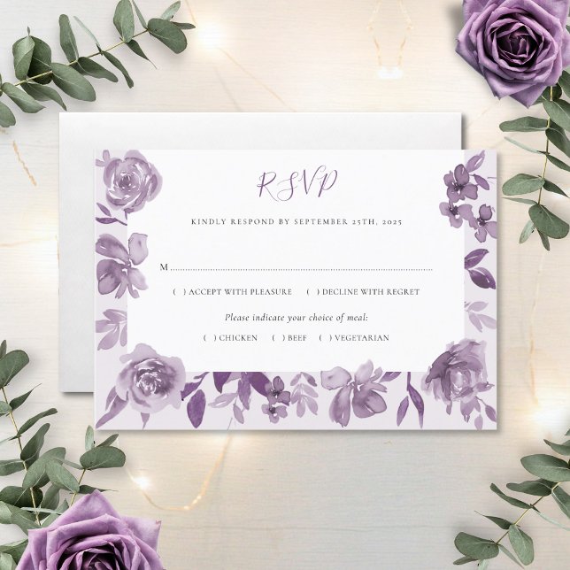 Cartão RSVP Casamento Floral de Elegante Dusty Mauve Watercolo (Criador carregado)