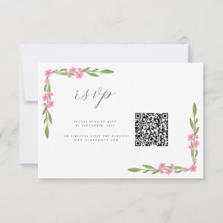 Cartão RSVP Casamento Floral de Fita Quimológica QR