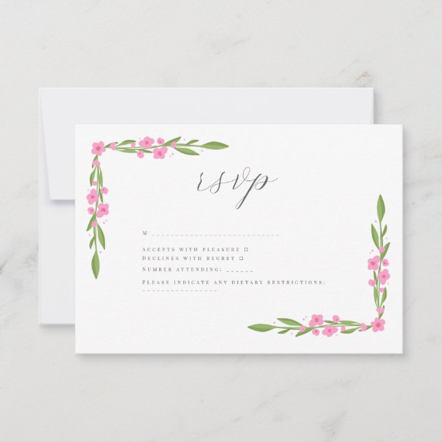 Cartão RSVP Casamento Floral de Fita Whimsical (Frente)