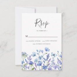 Cartão RSVP Casamento Floral de Flor Azul