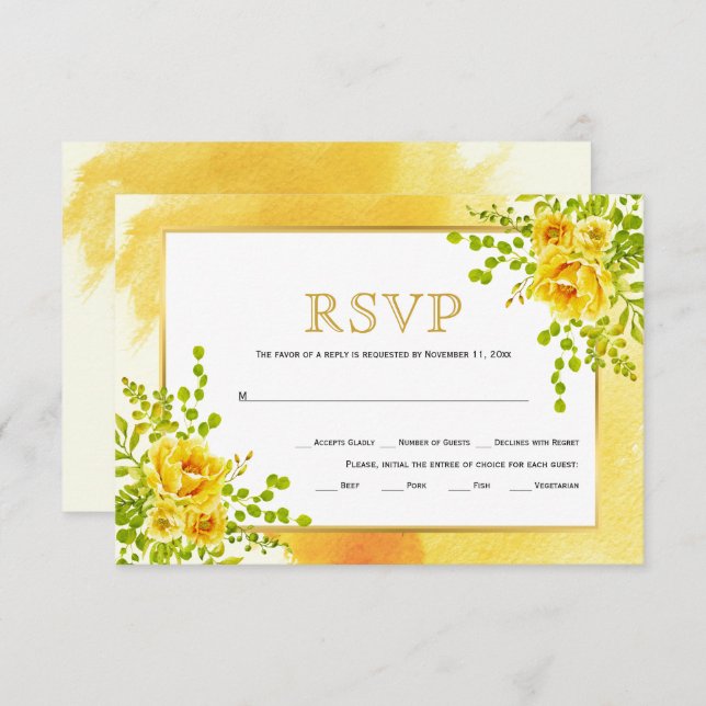 Cartão RSVP Casamento floral de flores amarelas aquáticas (Frente/Verso)