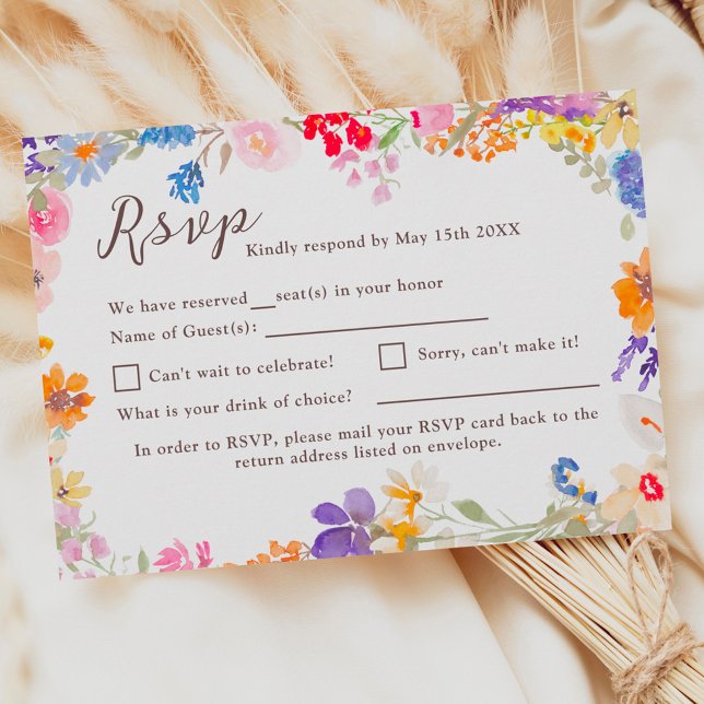 Cartão RSVP Casamento floral de flores silvestres no jardim de (Boho garden summer floral wildflowers wedding RSVP card)