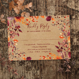 Cartão RSVP Casamento Floral de Folhas de Outono Rustico