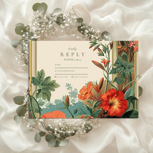Cartão RSVP Casamento Floral de Frame do Jardim ouro